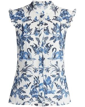 Erdem Crinkled Jacquard Sleeveless Blouse - Blue