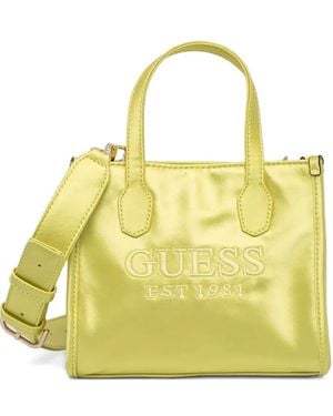 Guess Mini Silvana Logo-Embroidered Tote Bag - Yellow