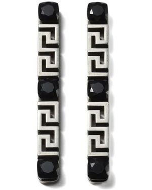Versace Pendientes Greca Con Detalles De Cristal - Negro