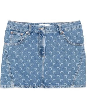 Marine Serre "Moon" Laser Wash Denim Mini Skirt - Blue
