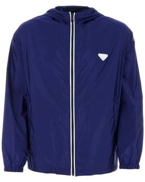 Prada Recycled-Nylon Hooded Windbreaker - Blue