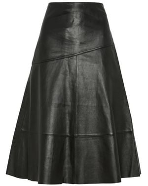 Yves Salomon Flared Leather Midi Skirt - Black