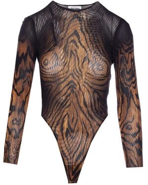 Jean Paul Gaultier Mesh-Body Mit Tiger-Print - Schwarz