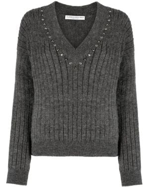 Alessandra Rich Stud-Embellished Ribbed-Knit Jumper - Grey