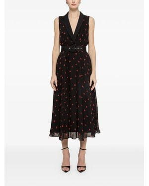 Nissa Belted Floral Midi Dress - Black