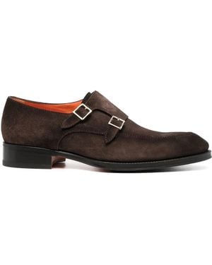 Santoni モンクストラップ スエードシューズ - ブラウン