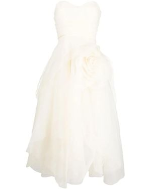 Ana Radu Floral-Appliqué Organza Midi Dress - White