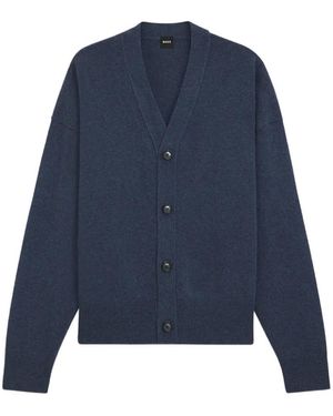 BOSS Ucone V-Neck Button-Up Cardigan - Blue