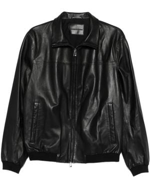 Emporio Armani Leather Blouson Jacket - Black