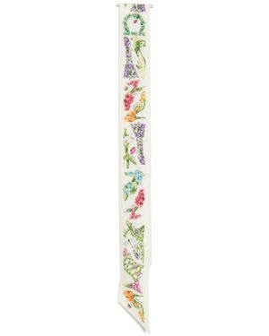Ferragamo Floral-Print Silk Scarf - White
