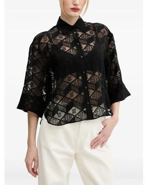 HUGO Logo Sheer Blouse - Black