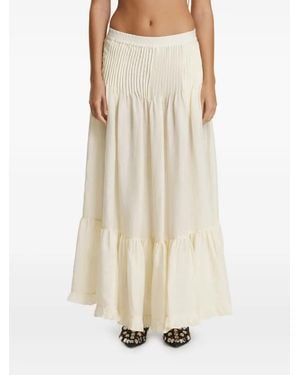 Pink Ruffled-Hem Maxi Skirt - Natural