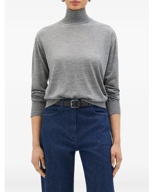 Another Tomorrow Featherweight Fine-Knit Turtleneck Top - Blauw