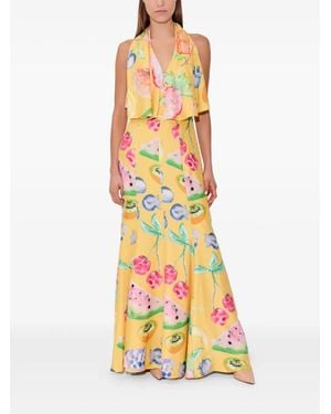 Rosie Assoulin Fruit-Print Halterneck Maxi Day Dress - Yellow