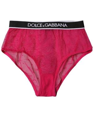 Dolce & Gabbana Logo-Waistband Floral-Lace Panties - Pink