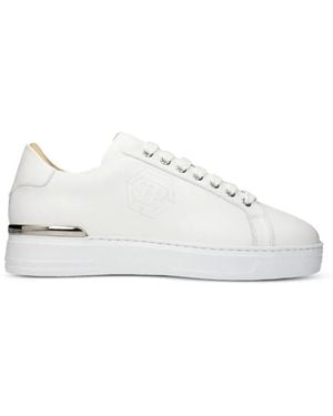 Philipp Plein Hexagon Logo-Debossed Leather Trainers - White