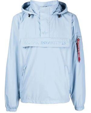 Alpha Industries Logo-Embroidered Hooded Jacket - Blue