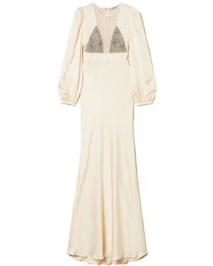 Twinset Balloon-Sleeve Mesh-Panel Dress - White