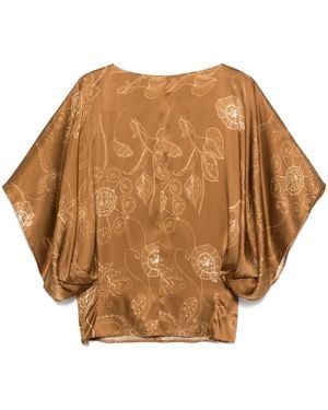 Styland Floral-Print Blouse - Brown