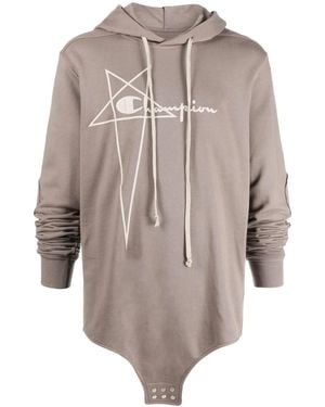 Rick Owens Logo-Embroidered Hoodie - Grey