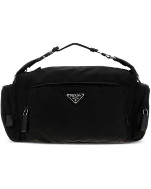 Prada Schultertasche Aus Re-Nylon Und Saffiano-Leder - Schwarz