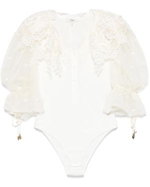 Chloé Body con aplique de encaje - Blanco