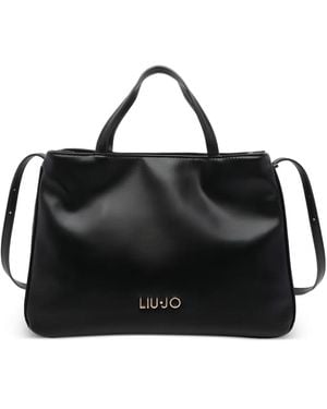 Liu Jo Logo Detail Leather Tote Bag - Black