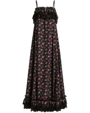 Dolce & Gabbana Floral-Print Habotai Long Dress - Black