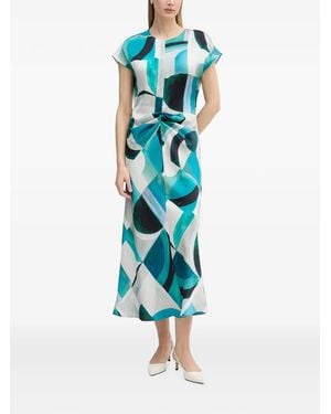 Joseph Ribkoff Abstract-Print Twisted-Waist Midi Dress - Blue
