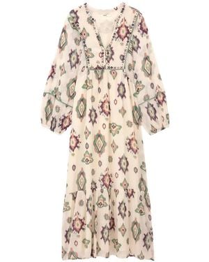 Ba&sh Oelia Embroidered Ikat-Print Midi Dress - White