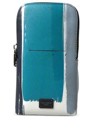 Dolce & Gabbana Abstract-Paint Leather Phone Bag - Blue