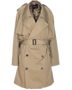 Balenciaga Trench Croisé À Col Drapé - Natural