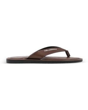 KARL LAGERFELD Logo-Print Flip-Flops - Brown