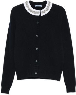 Prada Crystal-Embellished Ruffled-Collar Cardigan - Blue