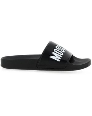Moschino Logo-Embossed Slides - Black