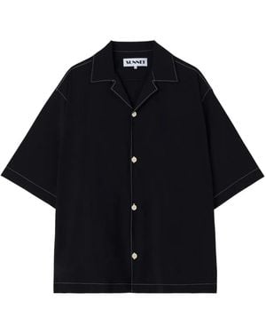 Sunnei Short-Sleeve Contrast-Stitch Shirt - Blue