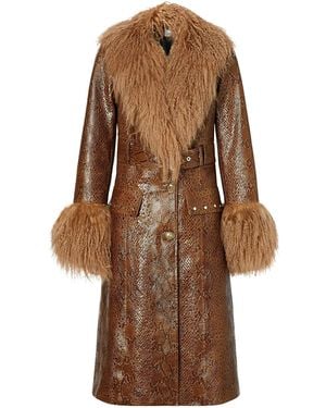 Burberry Snake-Effect Fur-Trim Jacket - Brown
