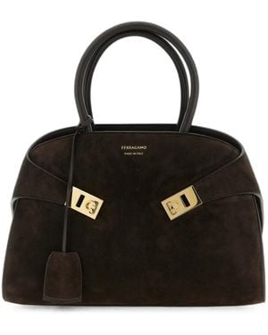 Ferragamo Small Hug Suede Tote Bag - Black
