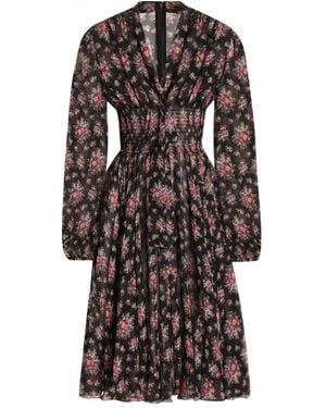 Dolce & Gabbana Long-Sleeves Floral Midi Dress - Black