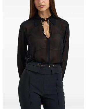Elisabetta Franchi Logo-Detail Sheer Shirt - Black