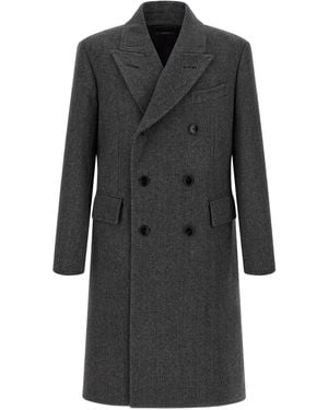Tom Ford Doppelreihiger Mantel mit Fischgrätenmuster - Schwarz