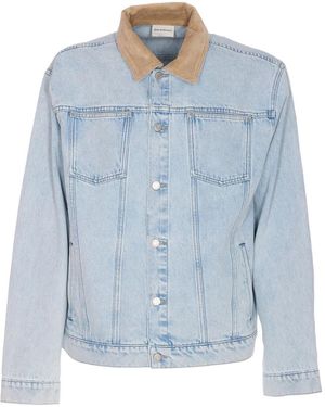 Drole de Monsieur Corduroy-Collar Denim Jacket - Blue