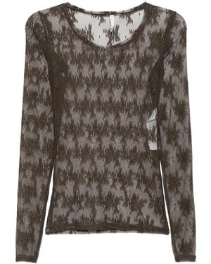 Imperial Floral-Lace Long-Sleeve Top - Brown