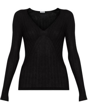 Jil Sander Ribbed-Knit V-Neck Jumper - Black