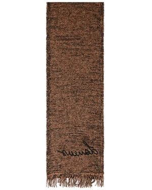 Laneus Embroidered Fringed Scarf - Brown