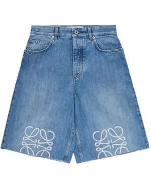 Loewe Anagram Frayed Denim Shorts - ブルー