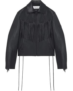 McQueen Fringe-Detail Leather Jacket - Blue