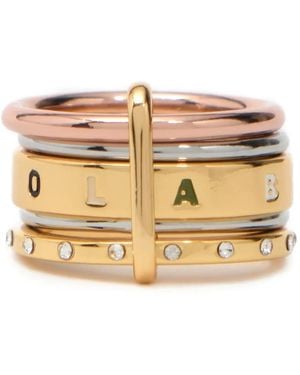 Bimba Y Lola Multi- Metal Banded Ring With Multicolored Logo Crystals - Natural