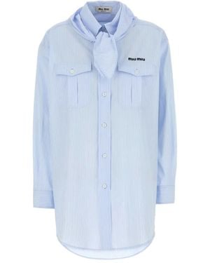 Miu Miu Chemise Rayée À Col Noué - Bleu
