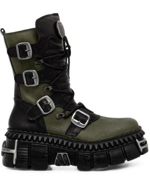New Rock X Attack On Titan Buckled Platform Boots - Black